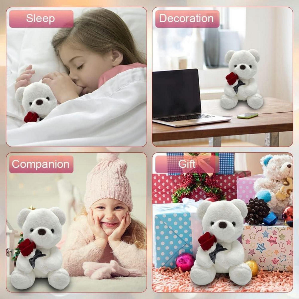 PLÜSCH-BÄR mit Rose 23 cm - Weiß, Textil (5/10cm)