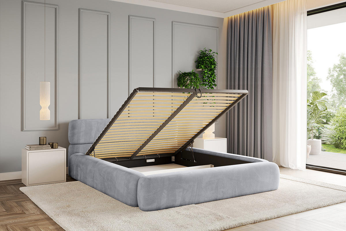 POLSTERBETT mit Bettkasten und Lattenrost, Bett mit Matratze H3/H4 - ENORA-V1 160x200 Hellgrau - Hellgrau, Holzwerkstoff/Textil (160/200cm) - ALTDECOR