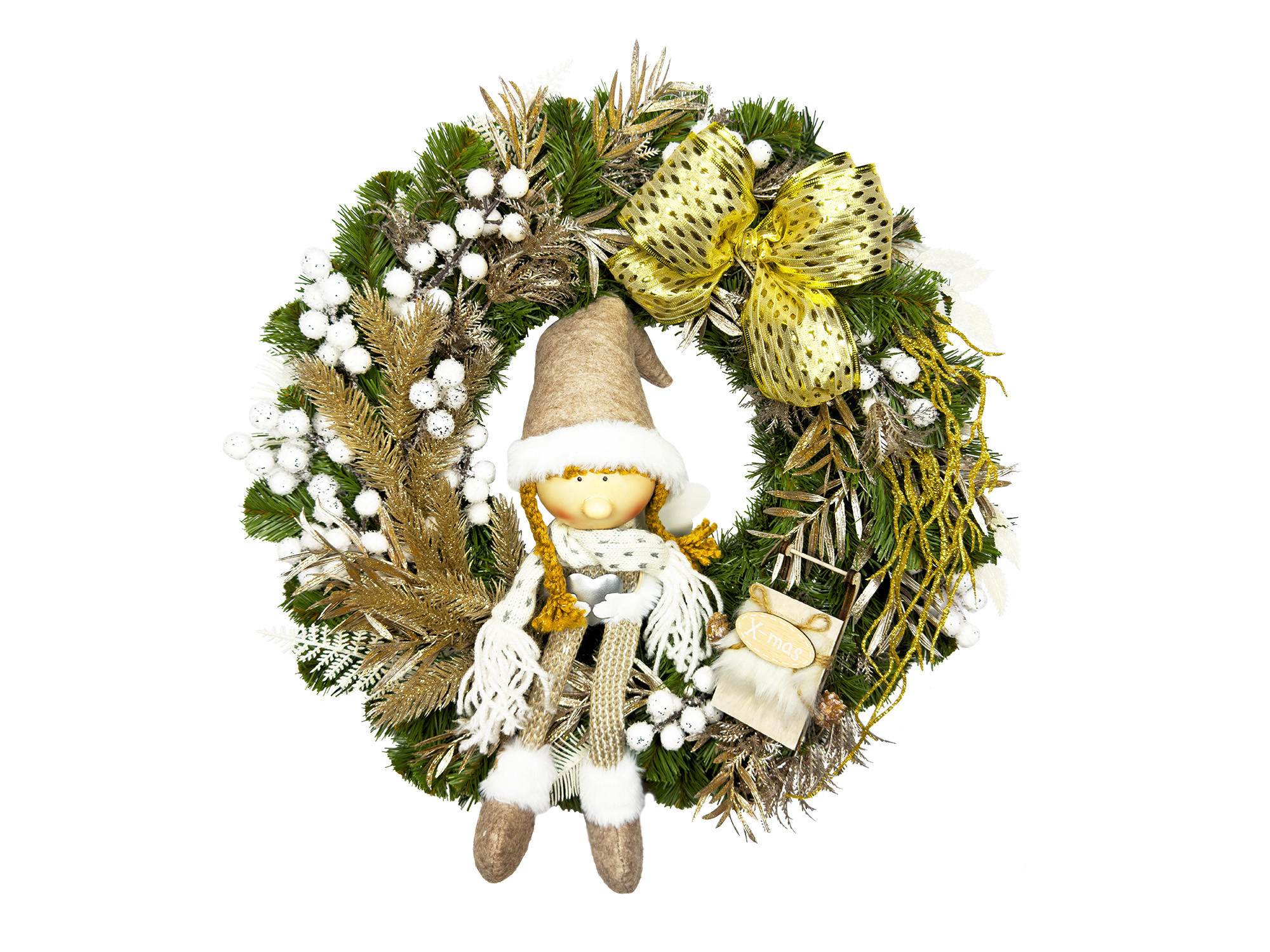 LAALU WEIHNACHTSKRANZ künstlich dekoriert grün CUTE PANEL 45 cm für Tisch und hängen - Beige/Grün, Kunststoff (45cm) - LAALU
