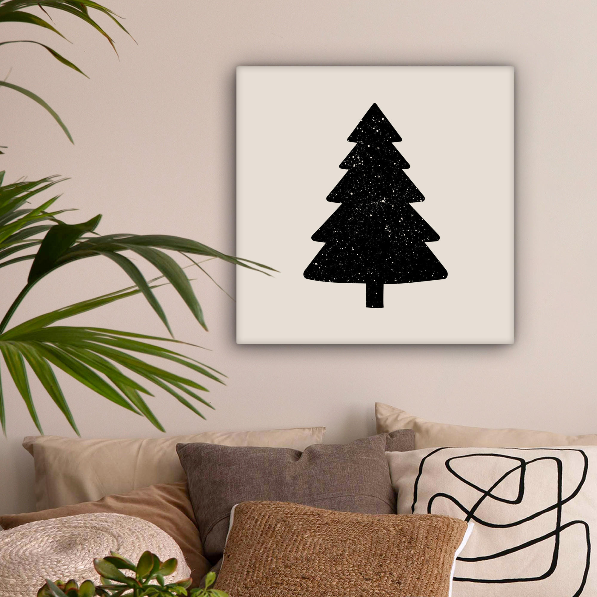 LEINWANDBILD Weihnachtsbaum - Schwarz - Urlaub - Beige 50x50 cm - Schwarz, Textil (50/50cm) - MuchoWow