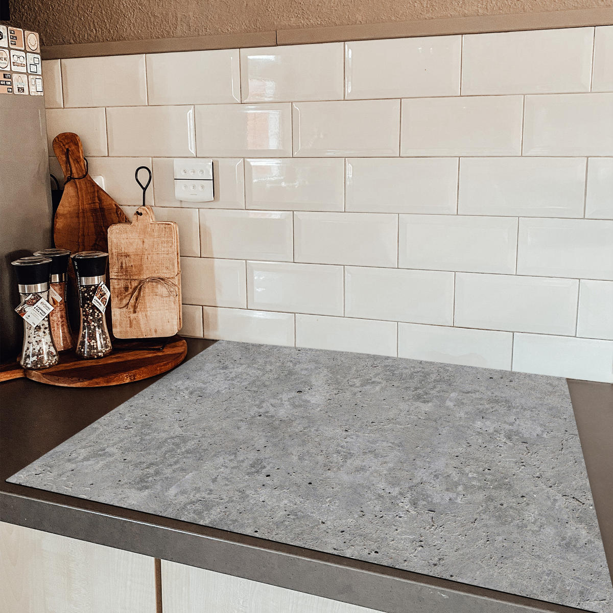 HERDABDECKPLATTE Beton - Schiefer - Grau - Struktur aus Beton Induktionsmatte 77x59 cm - Hellgrau, Kunststoff (77/59/0.2cm) - MuchoWow
