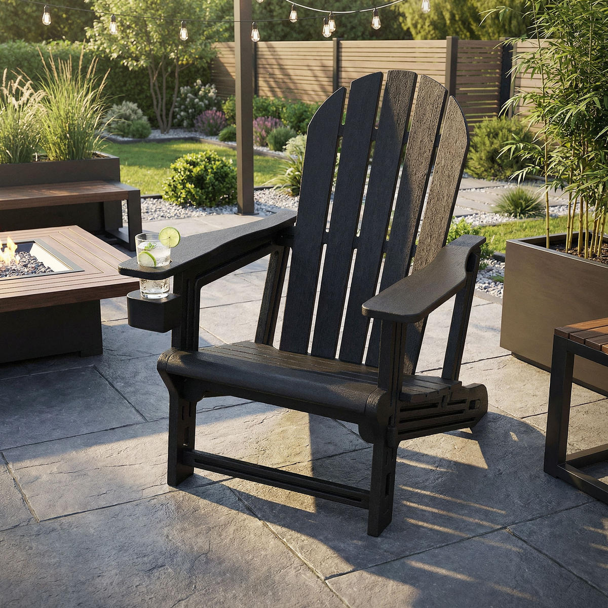 ADIRONDACK LEŽÁK s držákem na nápoje, černý, z plastu - černá, plast (54.5/91/76cm) - ML-DESIGN