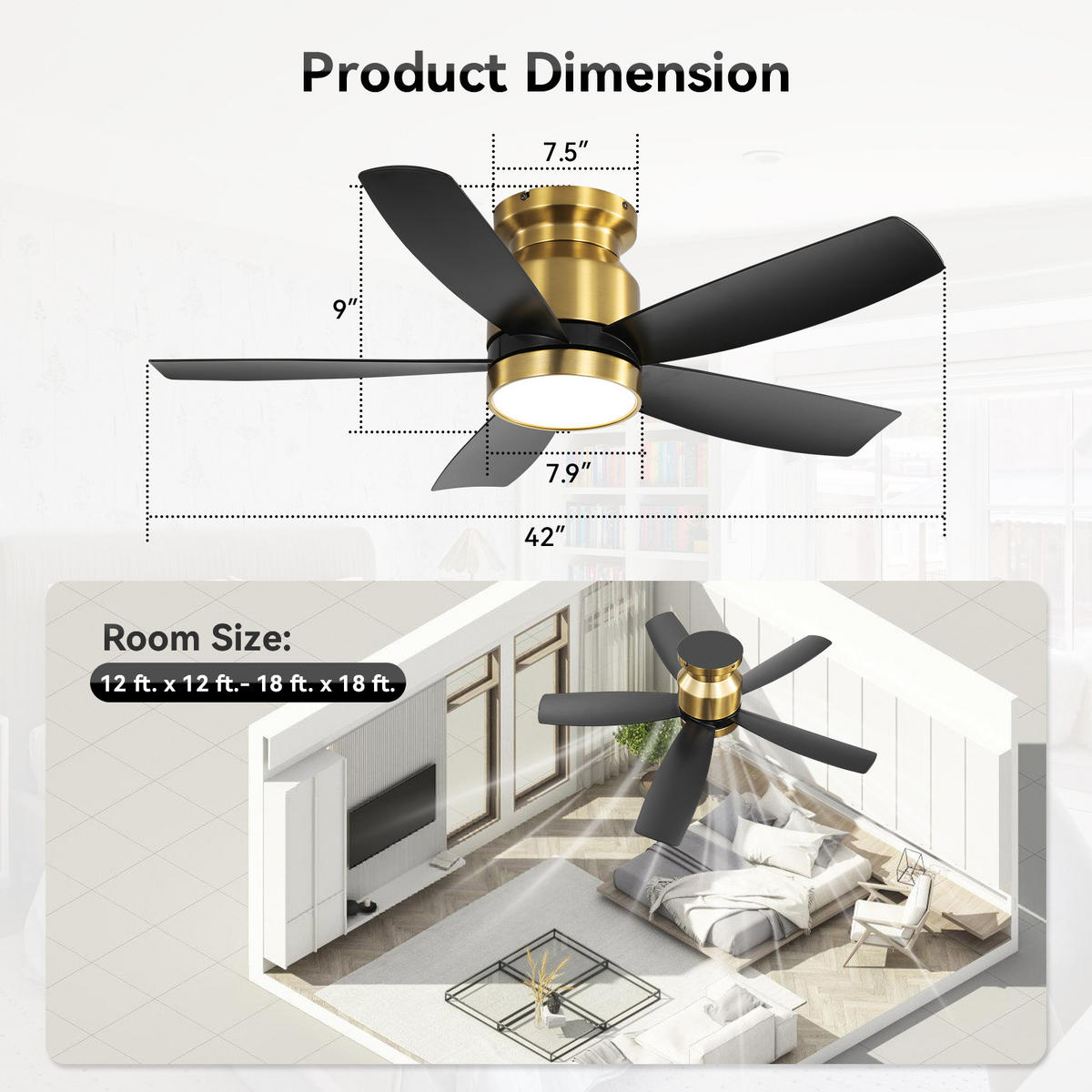 DECKENVENTILATOR DE-16277 42 Zoll mit LED & Fernbedienung Schwarz - Schwarz, Kunststoff (106.68/106.68/36.3cm) - ComfortXL