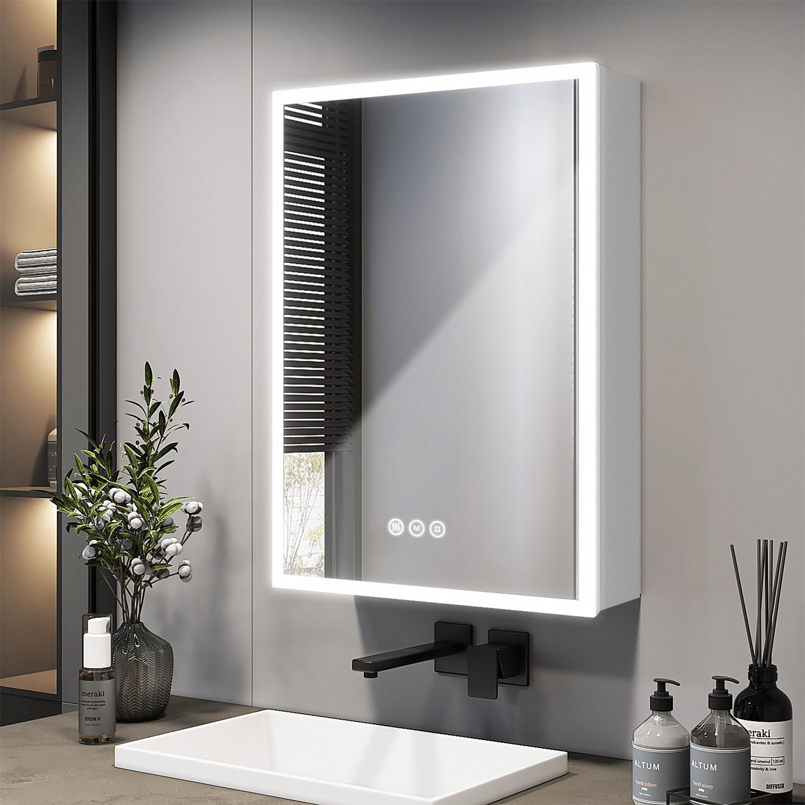 SPIEGELSCHRANK mit Beleuchtung Weiß 75/50 cm - Weiß, Metall (50/14.5/70cm) - EMKE