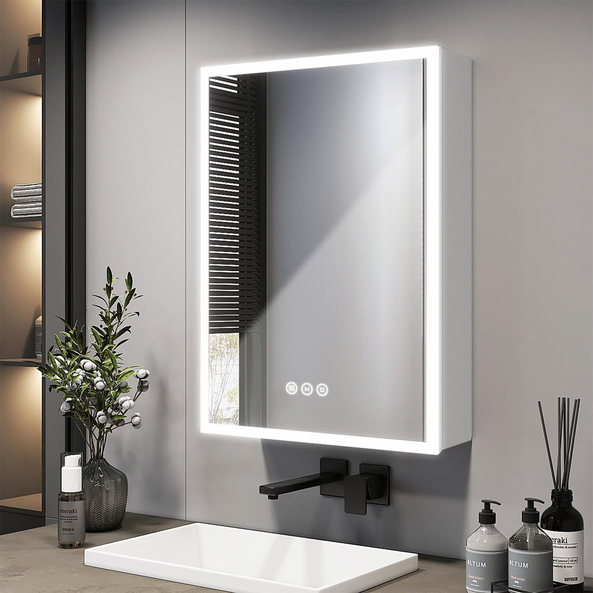 SPIEGELSCHRANK mit Beleuchtung Weiß 75/50 cm - Weiß, Metall (50/14.5/70cm) - EMKE