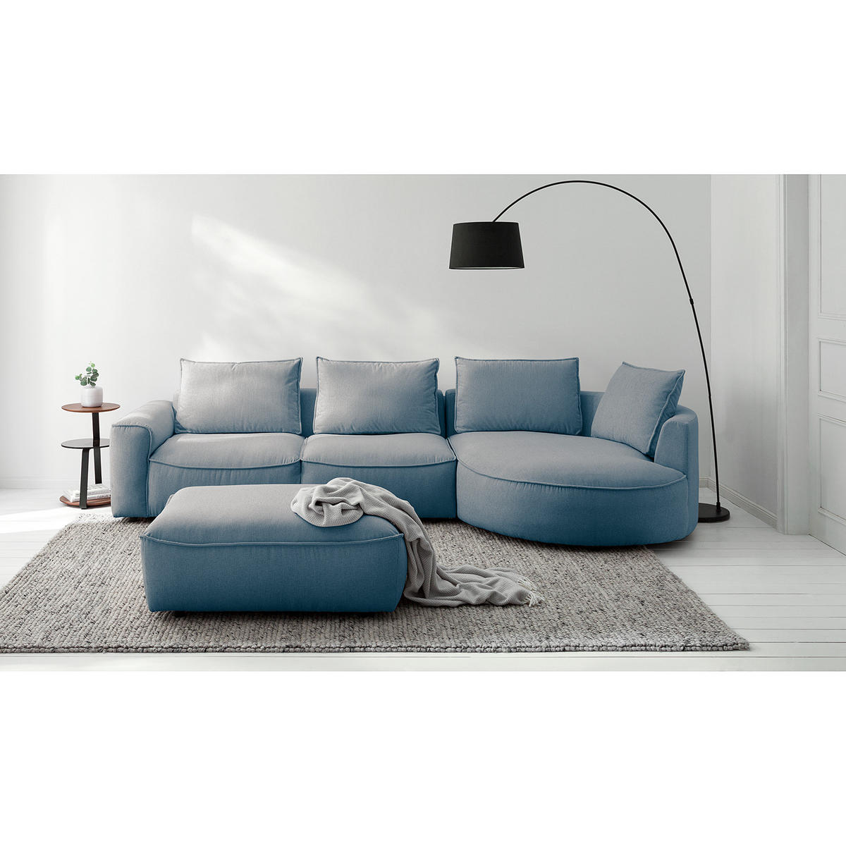 POLSTERHOCKER - Blau/Schwarz, Holz/Kunststoff (103/42/90cm) - home24
