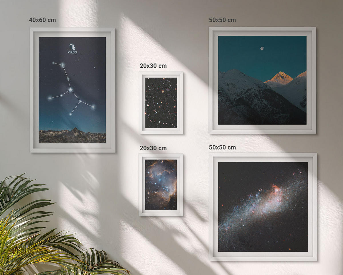 BILDER SET 5er Set - 50x50 cm & 20x30 cm & 40x60 cm Weißer Rahmen - Jungfrau-Galaxie-Universum - Weiß, Kunststoff (40/60cm) - TULUP