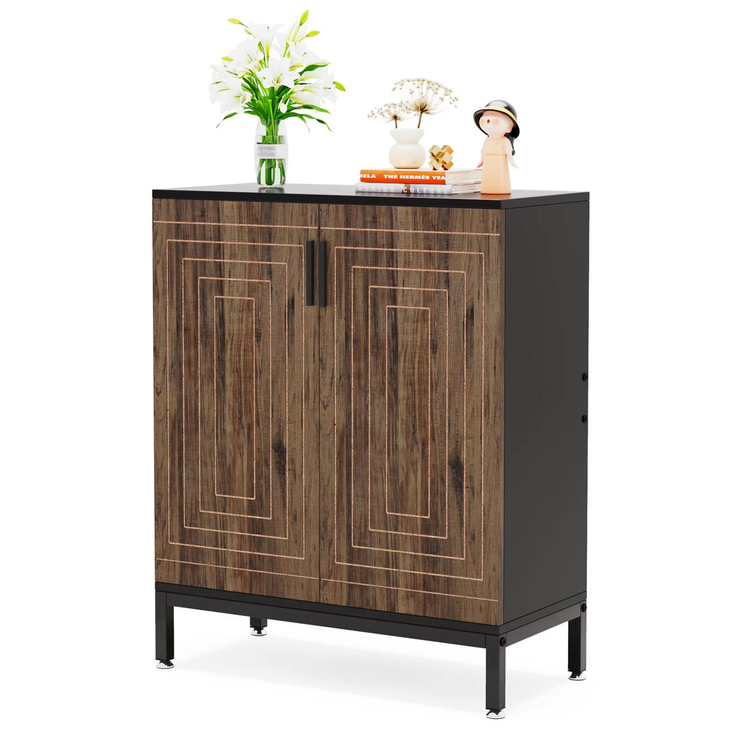 SCHUHSCHRANK 6 Ebenen mit Türen & Ablage - Braun, Holz (80/95/38cm) - Kaket