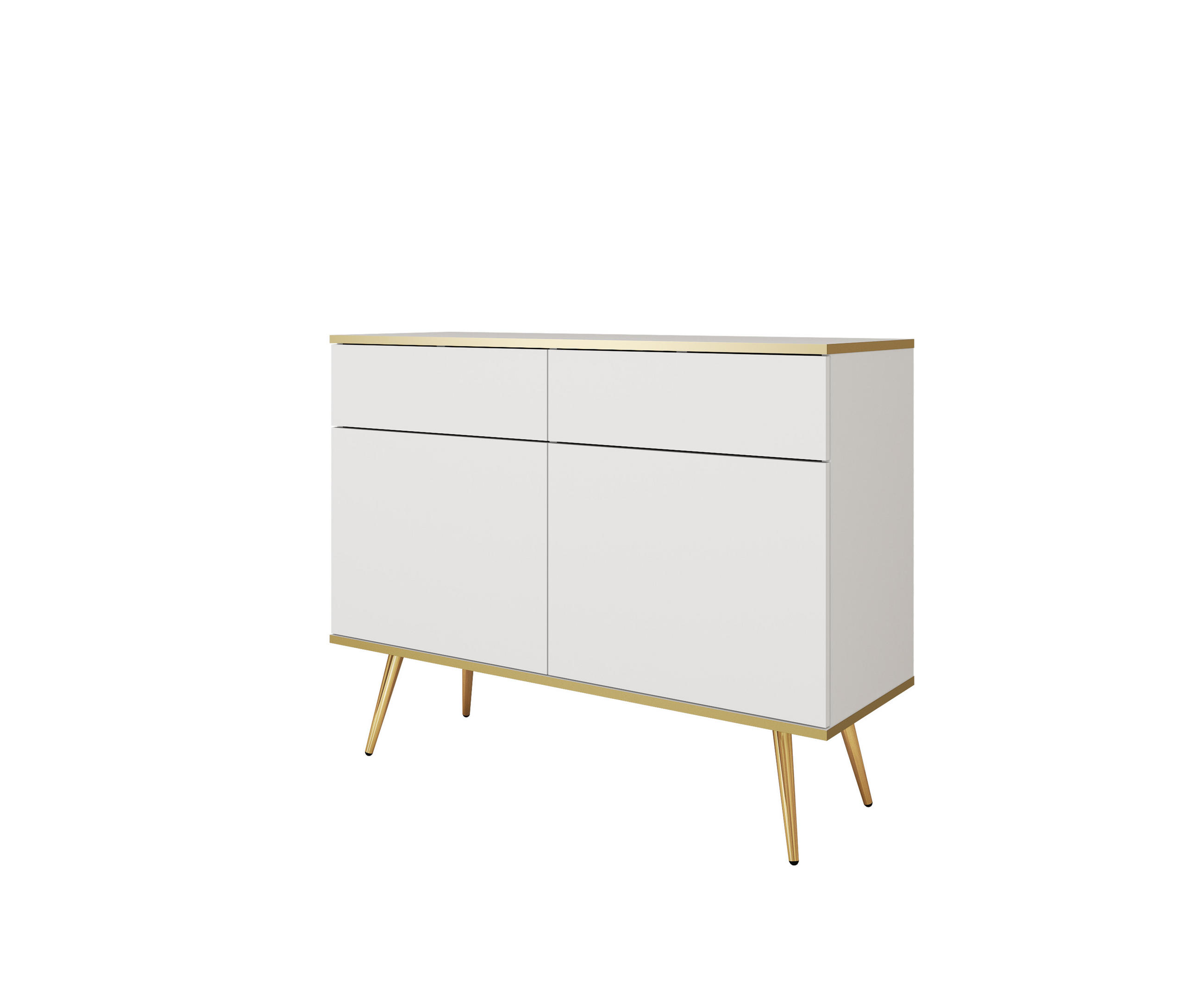 KOMMODE KSZ-107 - KSZ-107, Hochglanz, Schubladen Push-to-Open 107x39x85 cm Weiß/Gold - Goldfarben/Weiß, Holzwerkstoff/Kunststoff (107/85/39cm) - DomoHome
