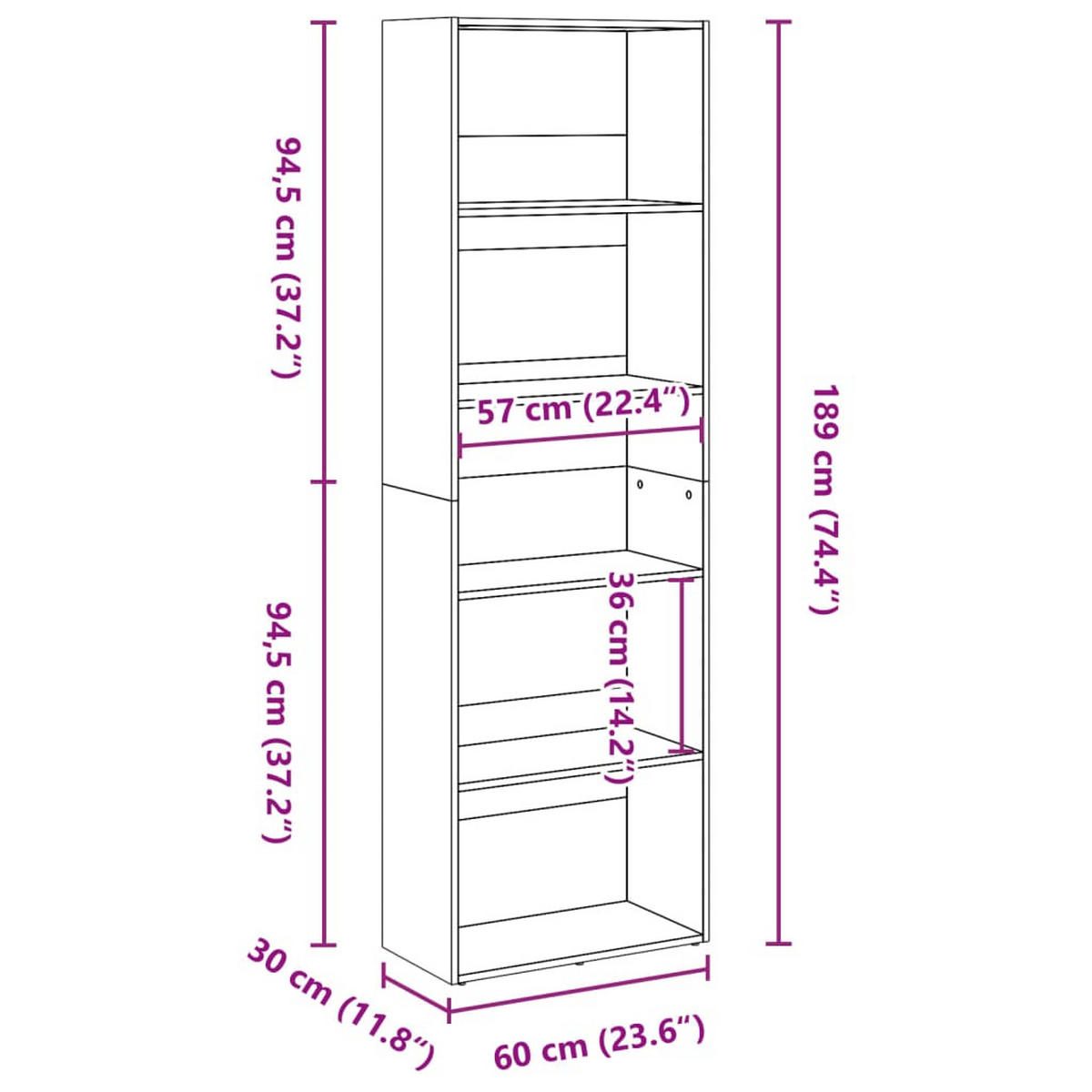 BÜCHERREGAL Weiss 60/30/189 Cm Holzwerkstoff - Weiß, Holzwerkstoff (30/189/60cm) - vidaXL