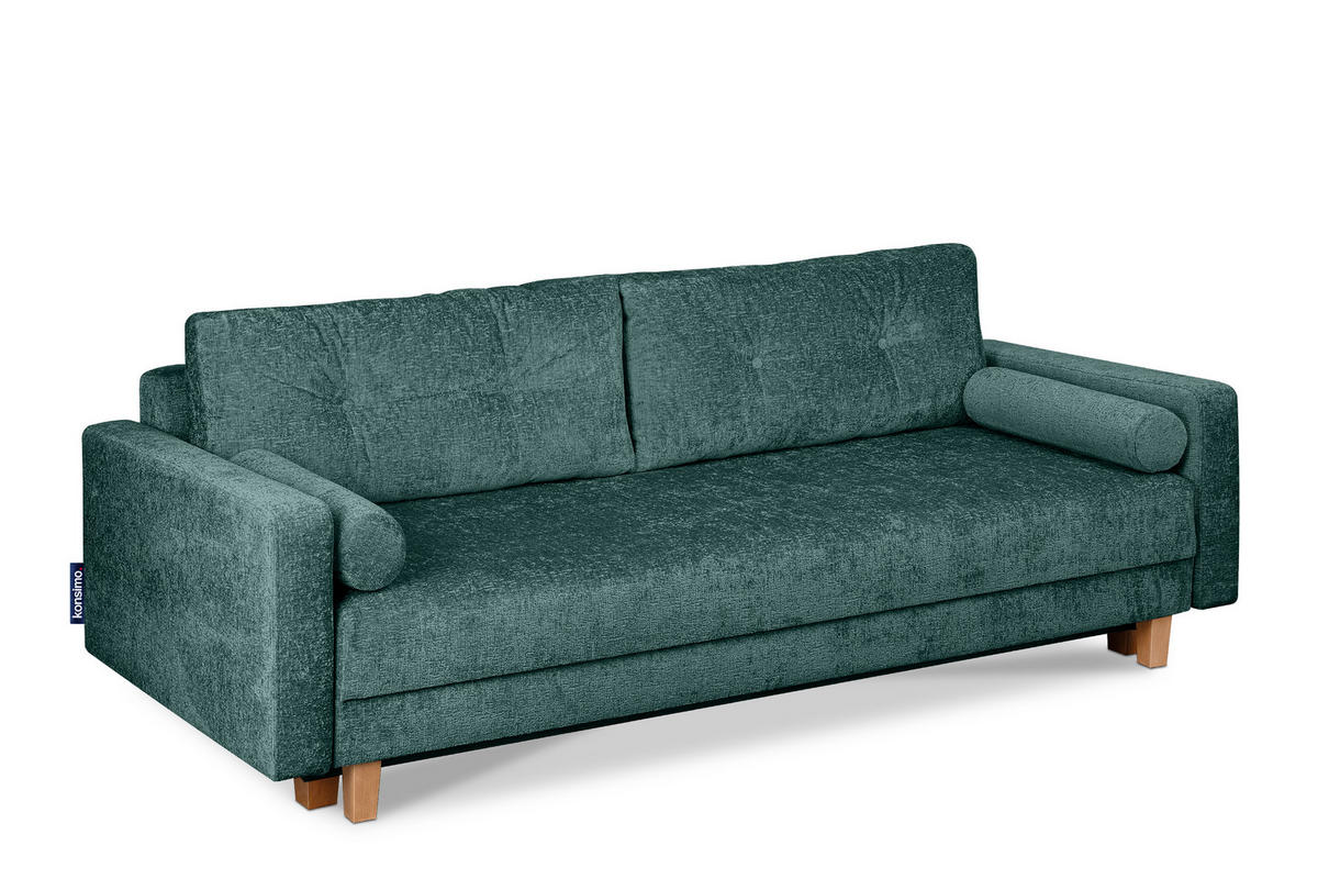3-SITZER-SCHLAFSOFA ERISO mit weiche Sitzfläche und hohe Rückenlehne, Chenille-Stoff, blau - Blau/Opal, Textil (220/80/100cm) - KONSIMO®