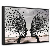 LEINWAND Bilder mit Rahmen - Strand - Meer - Menschen - Baum - Moderne Kunst - 30x20 - Hellgrau, Textil (30/20cm) - MuchoWow