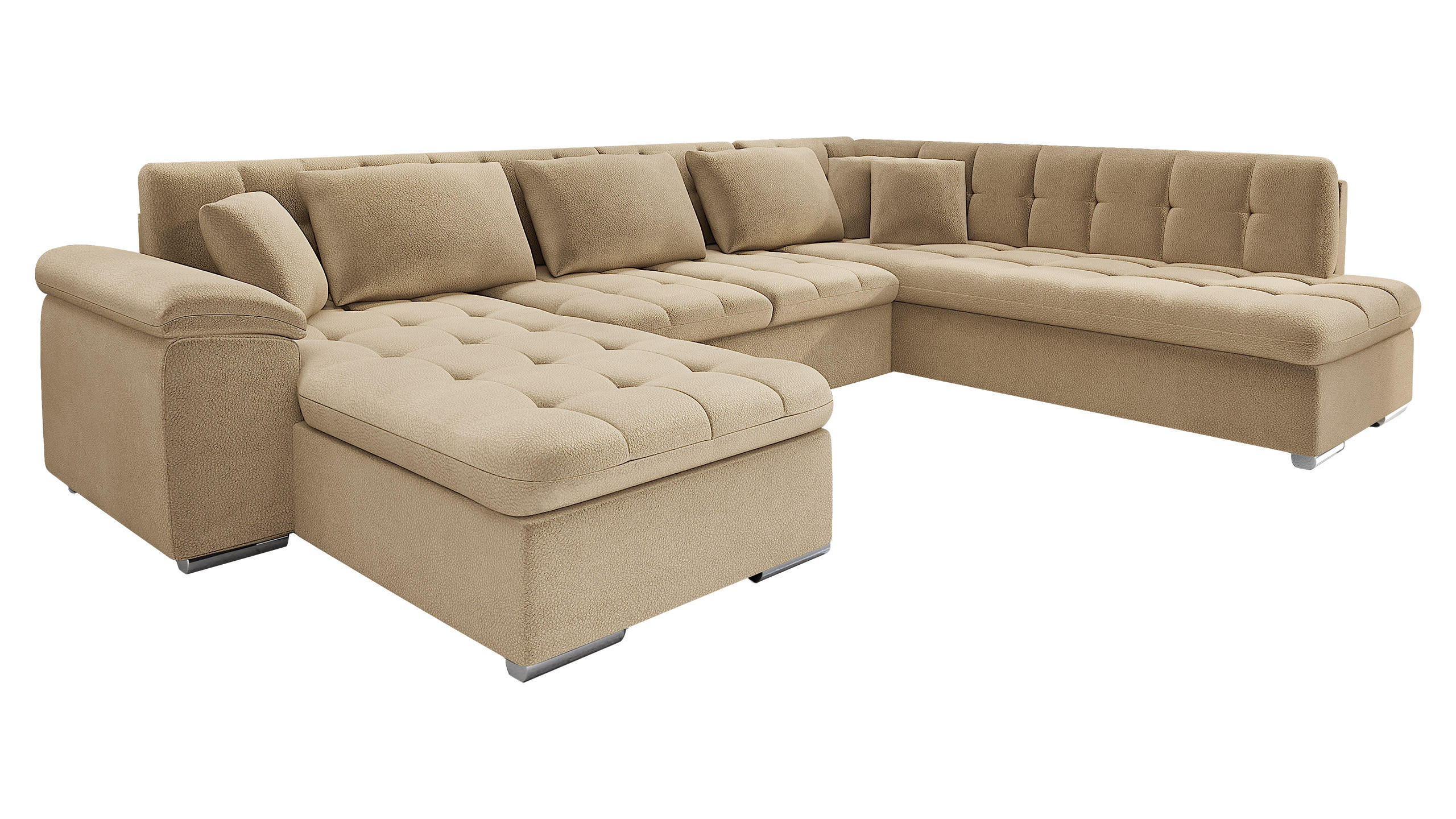 WOHNLANDSCHAFT Niko Bis Premium, Seite: Links - Beige, Holz/Textil (348/76/205cm) - MIRJAN24