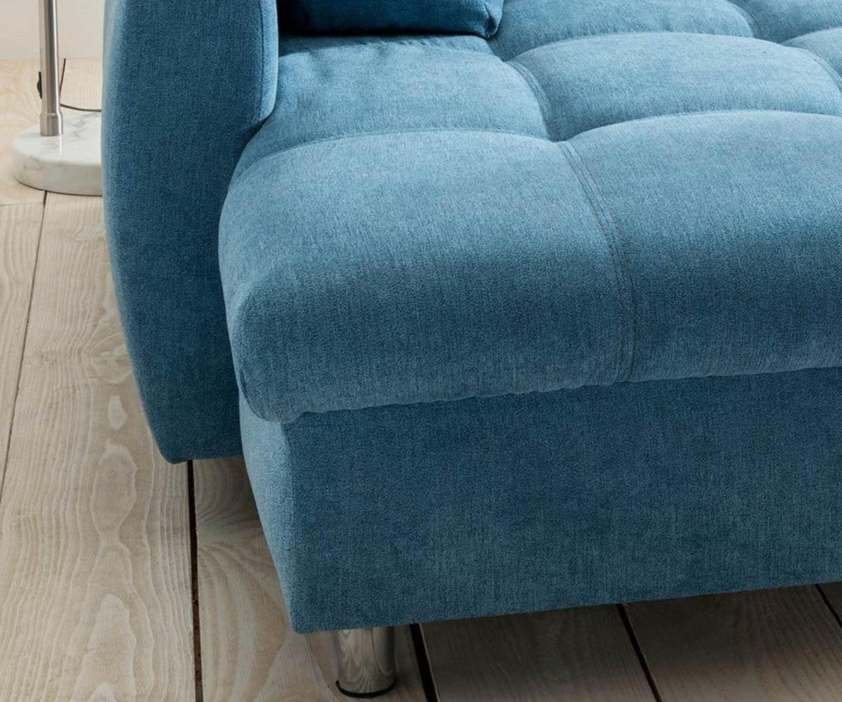 ECKSOFA mit Schlaffunktion, Wellenunterfederung, Ottomane links B250/T190/H84 cm, Liegefl. 179x190 cm, Mikrofaser Blau / 17108 - Blau/Chromfarben, Textil/Metall (250/190cm) - luma-home