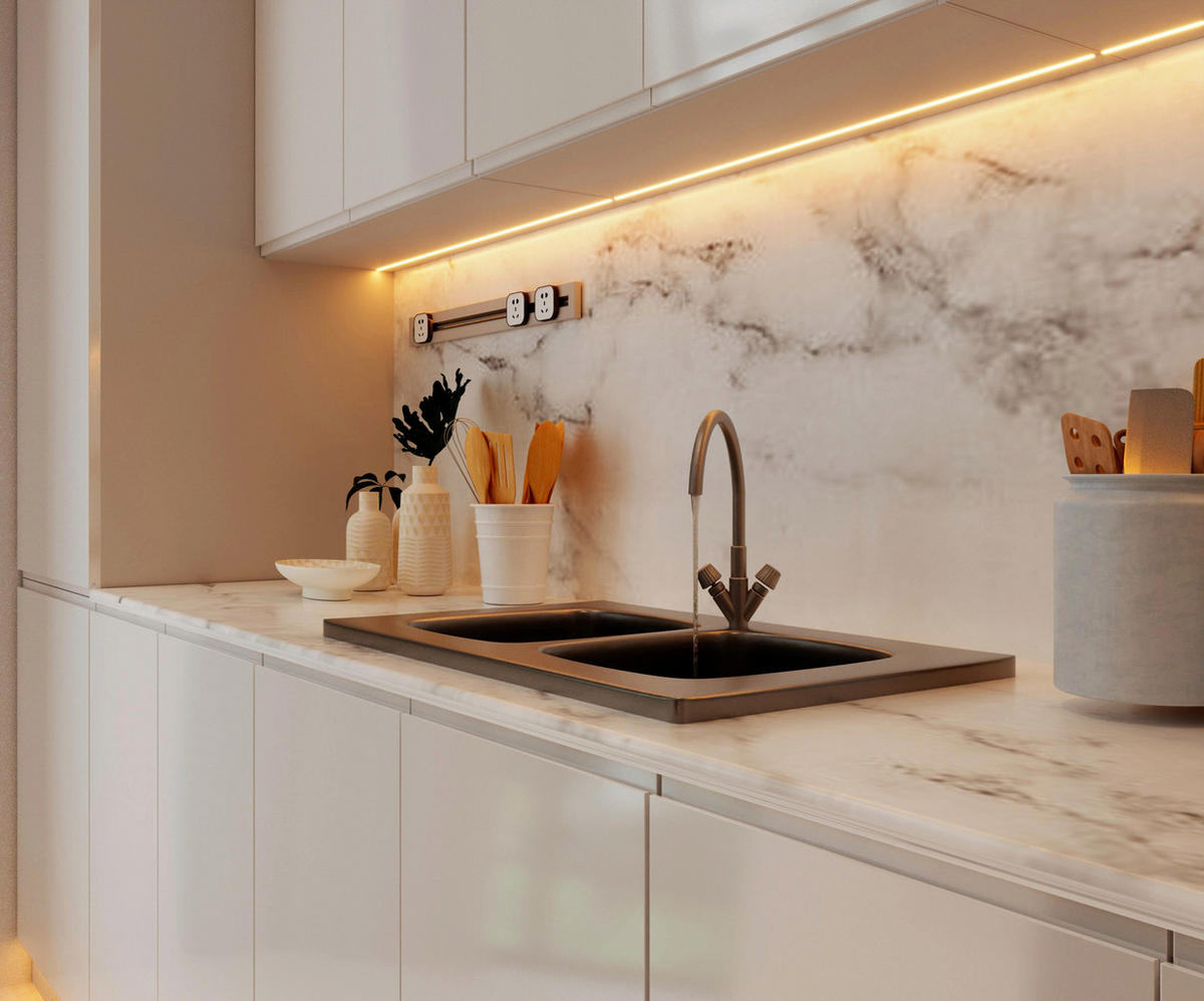 INSELKÜCHE-KÜCHENZEILE 420 cm Glanzia – KU-S13 – Weiß – Hochglanz - Weiß Hochglanz, Holzwerkstoff (420/212/60cm) - hi-markt