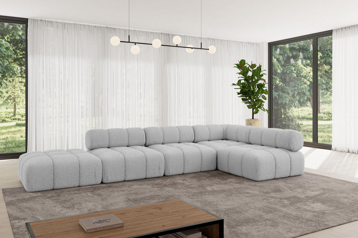 ECKSOFA modulares Sofa Favio-L2 - 380x190x70 cm Hellgrau Bouclé - Hellgrau, Holzwerkstoff/Textil (380/190cm) - ALTDECOR