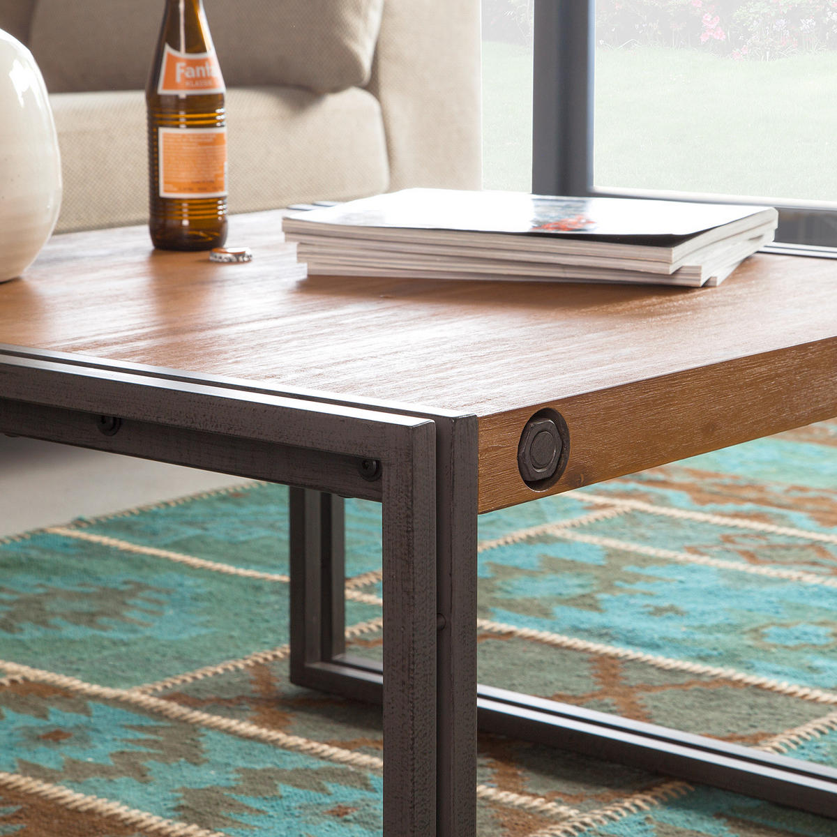 COUCHTISCH - Akazie massiv / Metall, 70 cm - Akaziefarben, Holz (70/70/40cm) - home24