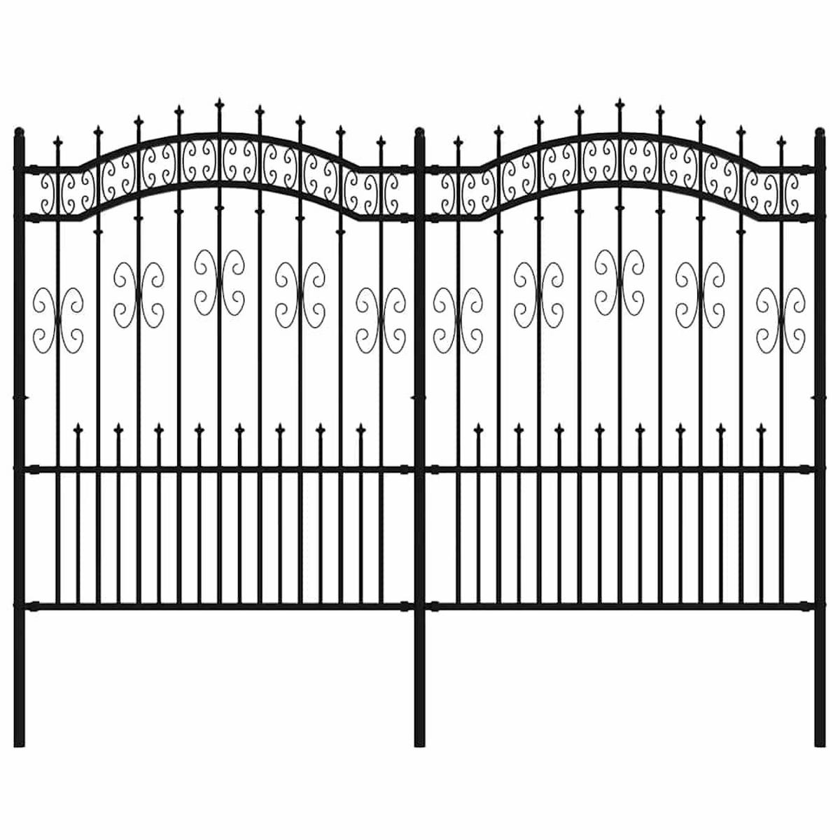 GARTENZAUN mit Speerspitze, 240/150 cm, aus Pulverbeschichteter Stahl, Schwarz - Schwarz, Metall (240/140cm) - vidaXL