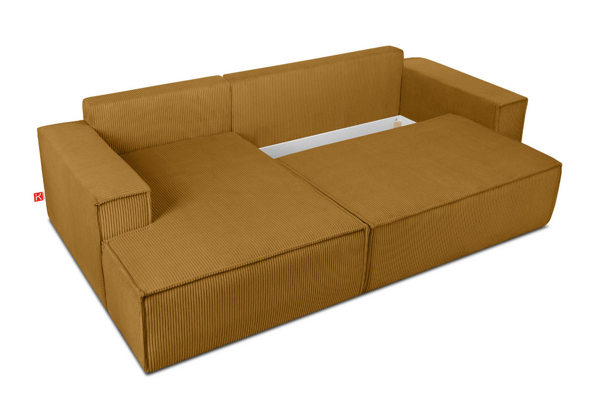 ECKSCHLAFSOFA-LINKS NAPI in Pet Friendly Cord-Stoff, gelb - Gelb/Schwarz, Textil (262/148cm) - KONSIMO®
