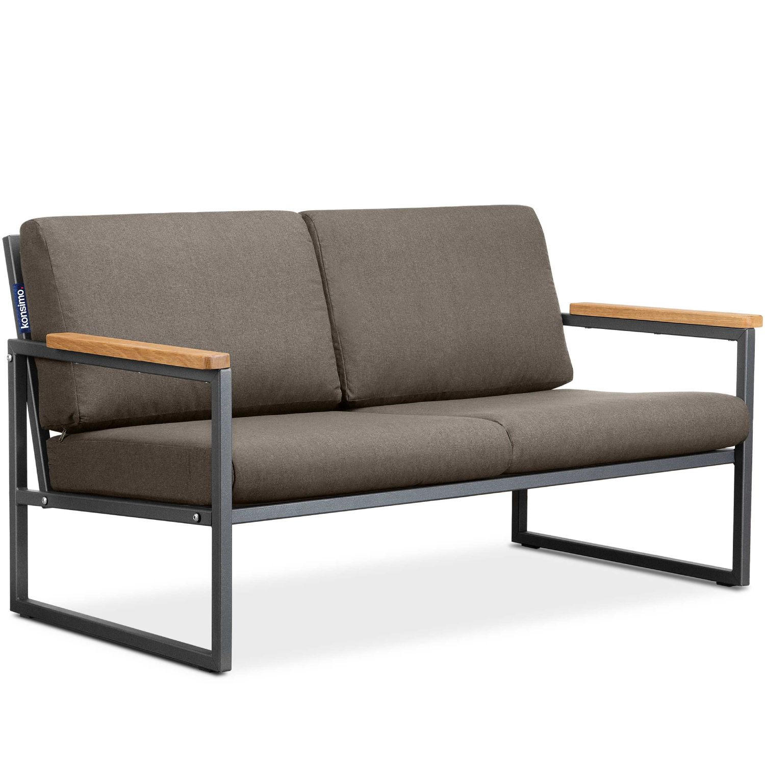 GARTENSOFA TRIBO 2-Personen ,Anthrazit|Beige - Anthrazit/Beige, Holz/Textil (130/65/60cm) - KONSIMO®