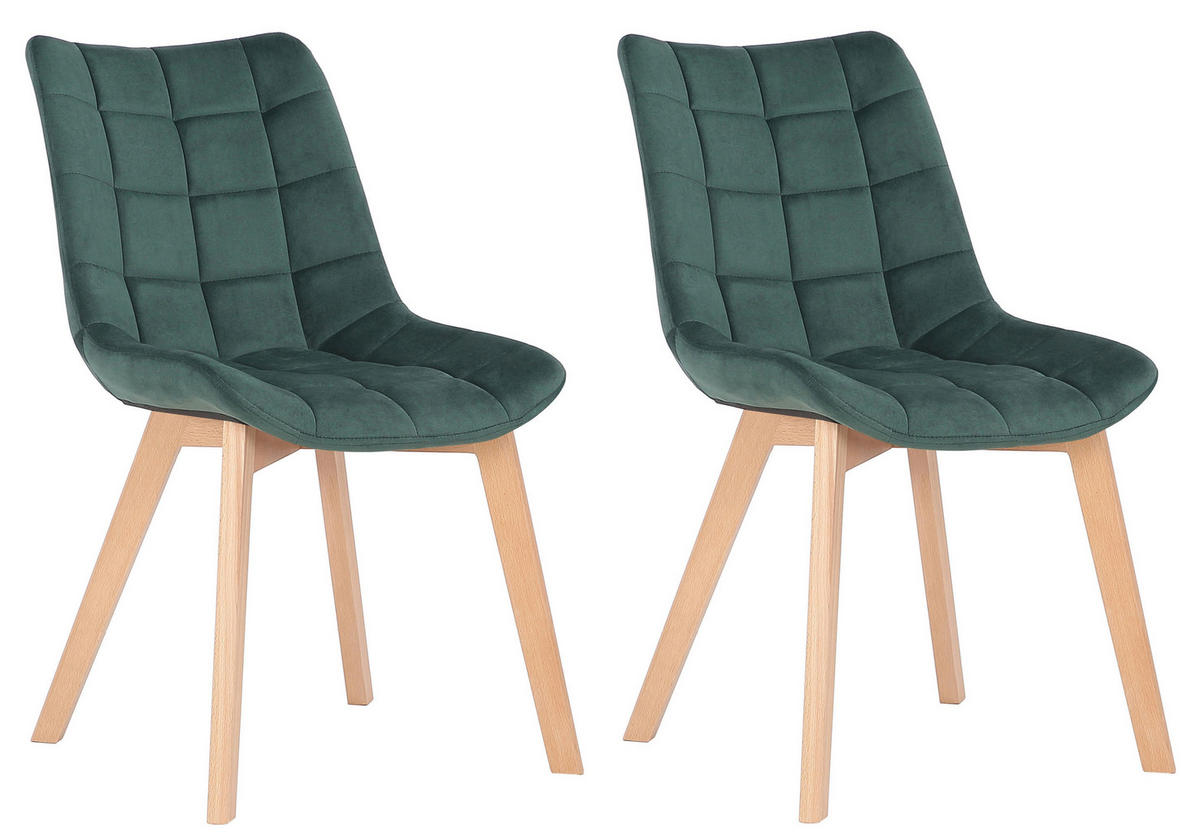 STUHL 2er Set Samt Grün - Eukalyptusholzfarben/Grün, Holz/Textil (46/82/61cm) - CLP