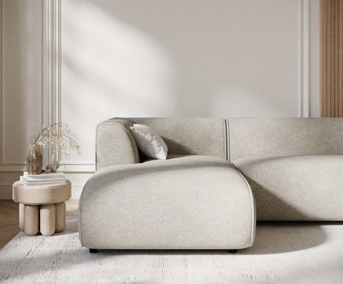 ECKSOFA Melani Beige Grau Chenille-Stoff - Beige/Schwarz, Holz/Holzwerkstoff (253/153cm) - Maison de Reve