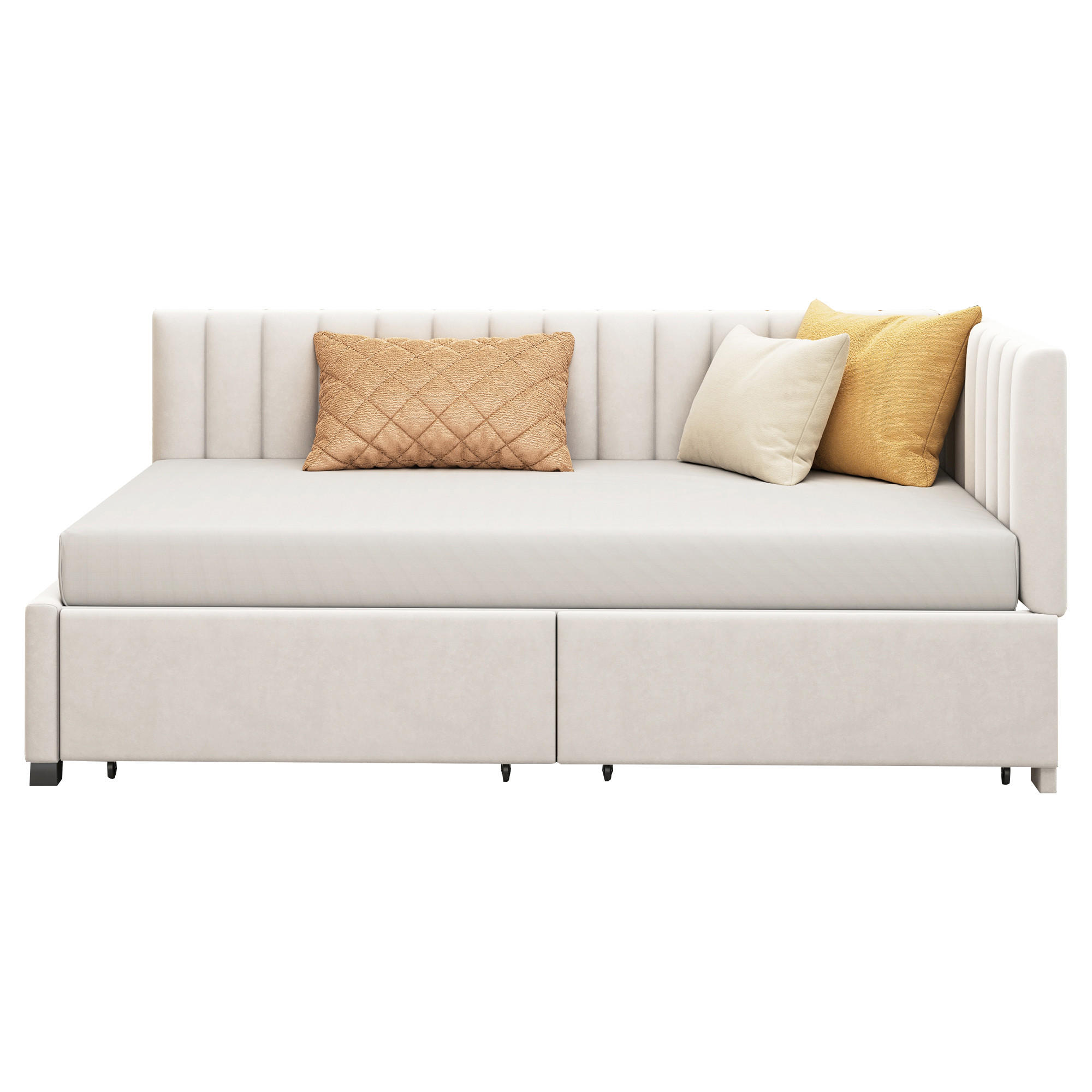 POLSTERBETT 90x200 Beige Samt Schubladen - Beige, Textil (90/200cm) - FLIEKS