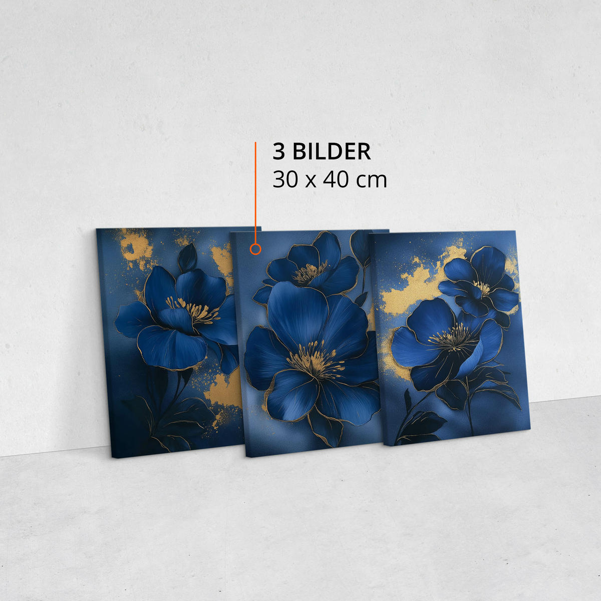 LEINWANDBILDER 3-es Set Glamour Blumen - Blau/Beige, Textil (90/40cm) - Muralo
