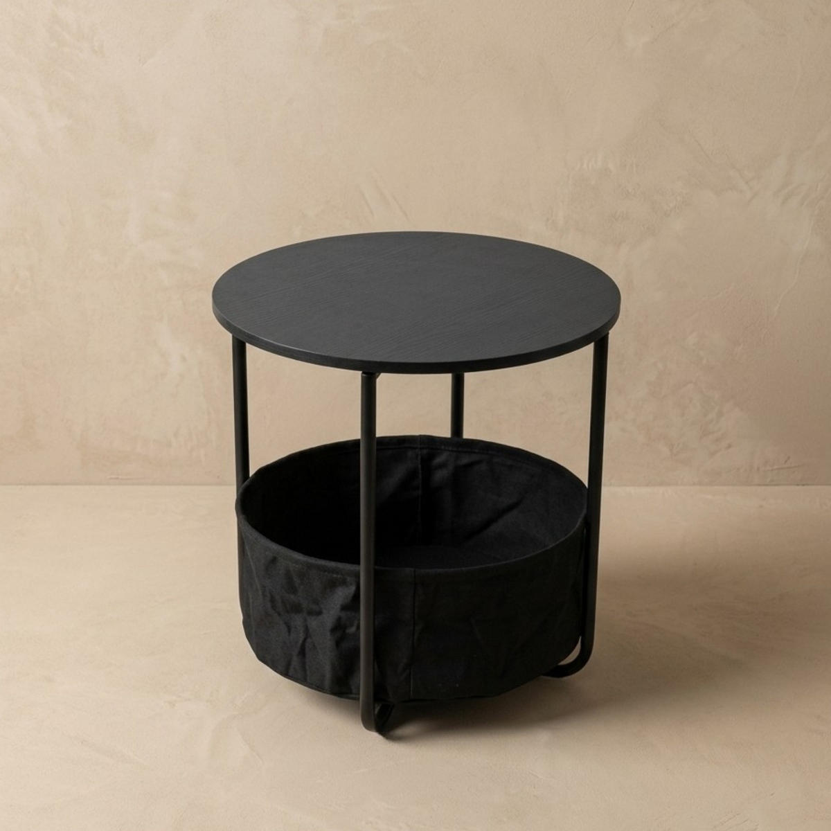 BEISTELLTISCH mit Korb rund Schwarz 45/45/50 cm - Schwarz, Metall (45/45/50cm) - SCENA LIVING
