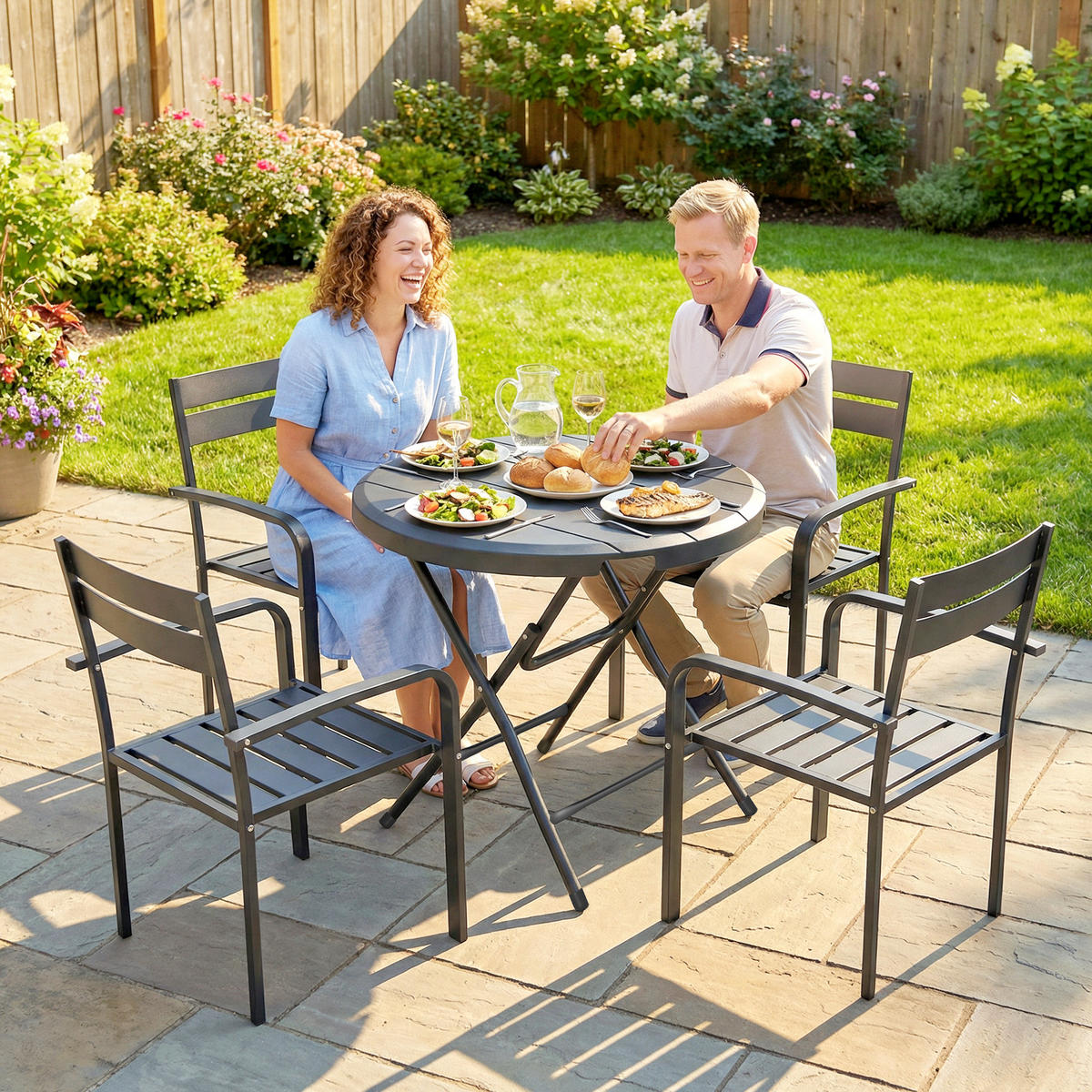 GARTENTISCH DE-07357 rund, klappbar für 4 Personen mit Holzoptik Dunkelgrau - Dunkelgrau, Kunststoff/Metall (80/80/73cm) - ComfortXL