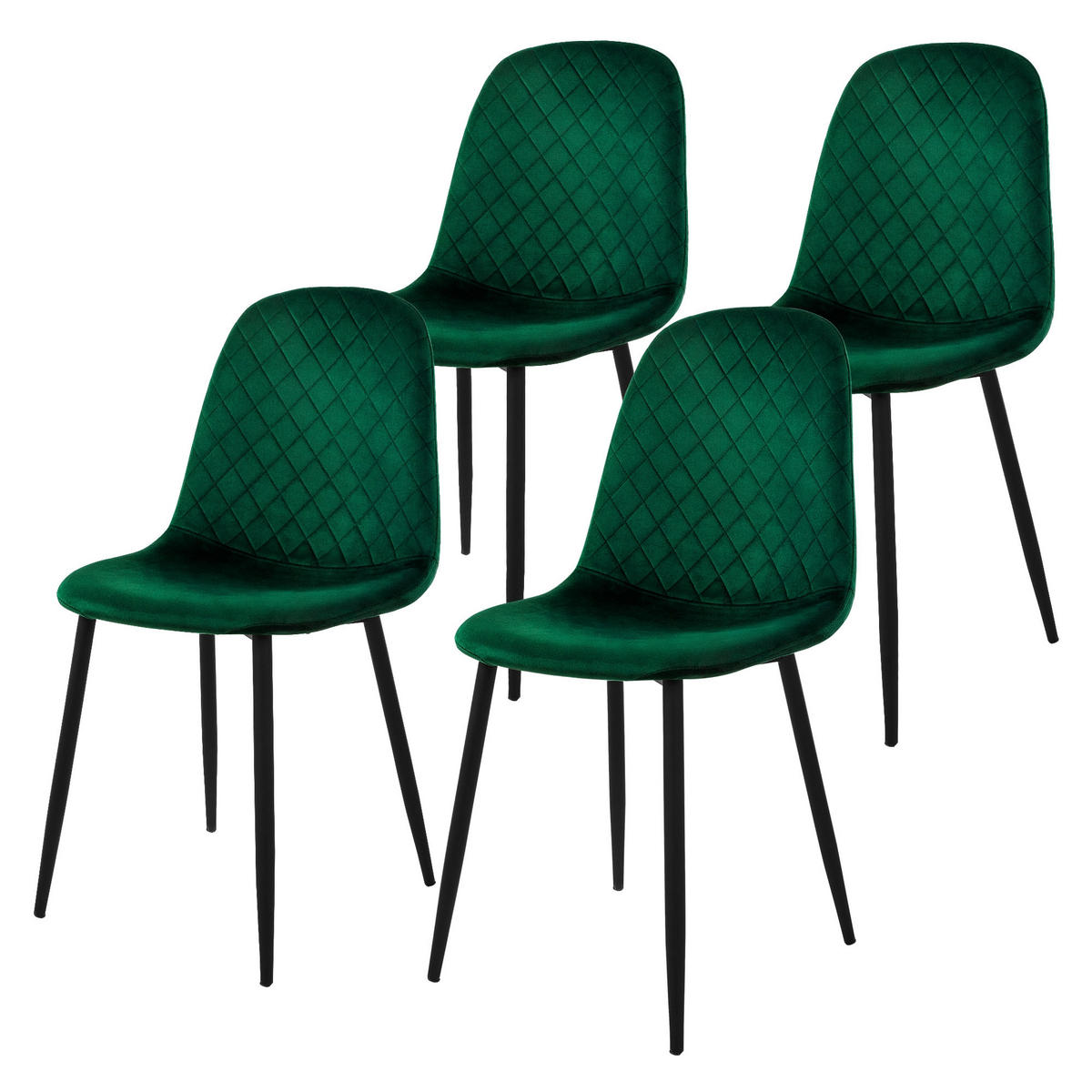 JÍDELNÍ ŽIDLE, sada 4 ks, tmavě zelený samet - černá/tmavě zelená, kov/textil (51/89/44cm) - ML-DESIGN