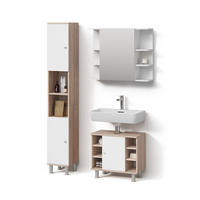 BADMÖBEL-SET Fucino Sonoma 3 Teile, mit Hochschrank - Weiß/Sonoma Eiche, Holzwerkstoff (60/54/32cm) - Livinity®