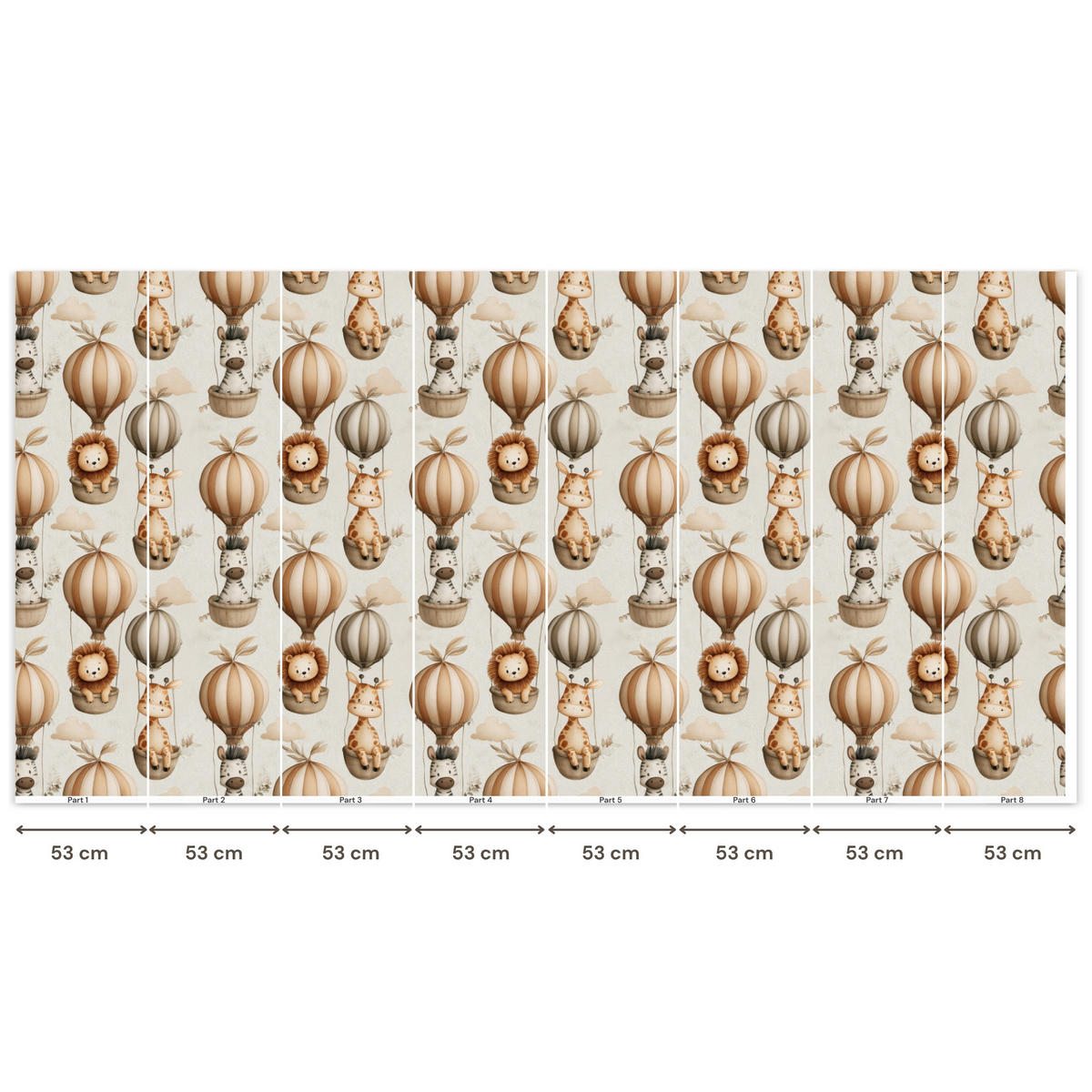 KINDERTAPETE - Safari - Heißluftballons - Taupe - 400x200 cm - Beige, Papier (400/200cm) - OnlyWow