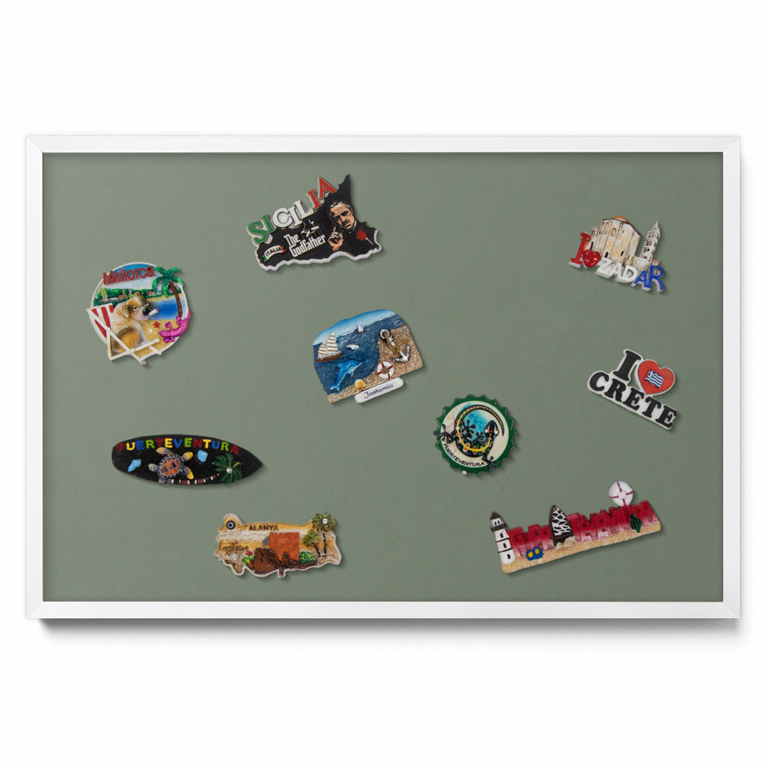 MAGNETTAFEL 60x40 cm Weißer Rahmen Farbe Olivgrün - Salbeigrün, Metall (60/50/0.4cm) - TULUP