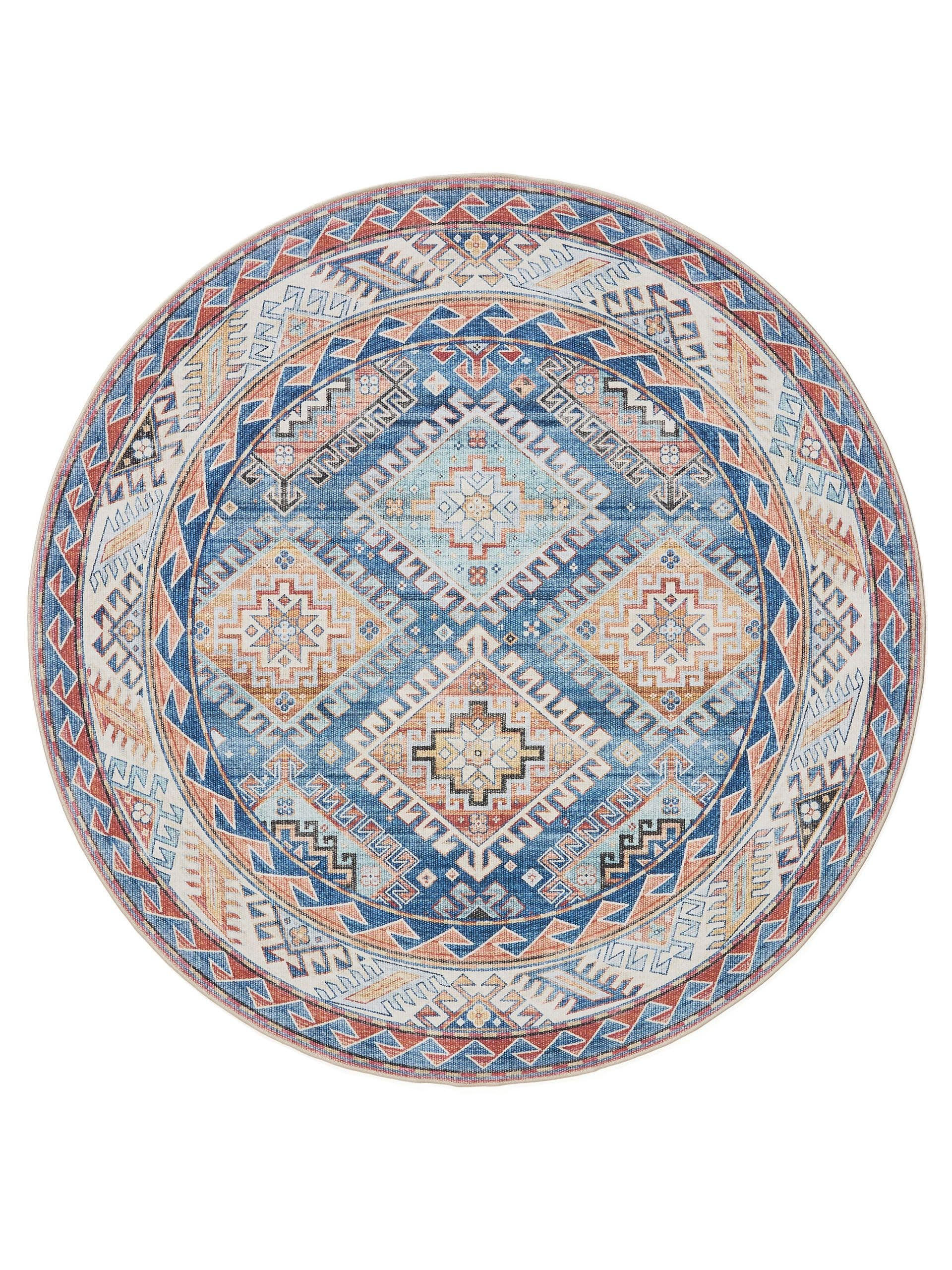 VINTAGE-TEPPICH George waschbar ø 120 cm rund - Blau, Kunststoff (120/120cm) - benuta