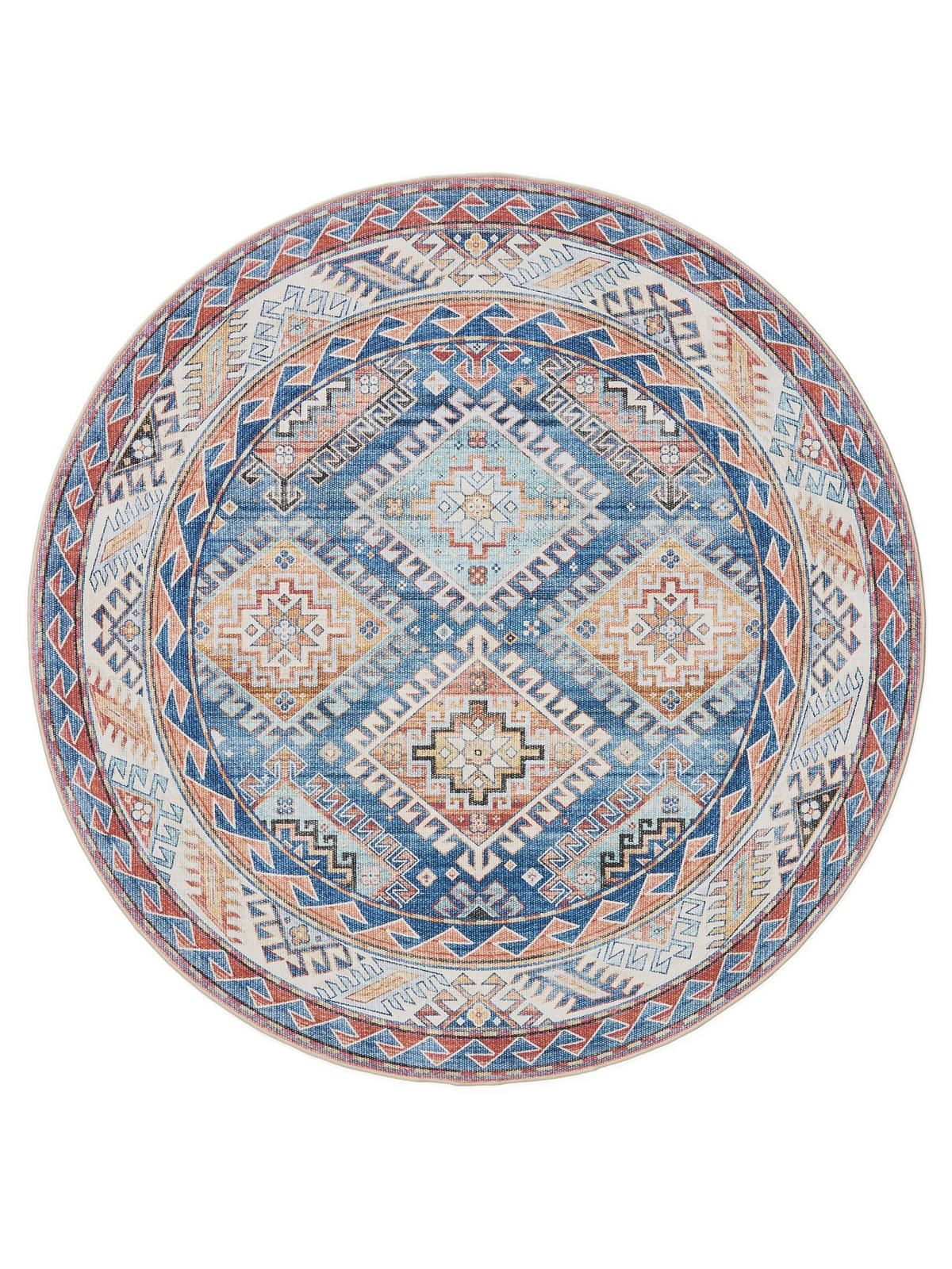 VINTAGE-TEPPICH George waschbar ø 120 cm rund - Blau, Kunststoff (120/120cm) - benuta