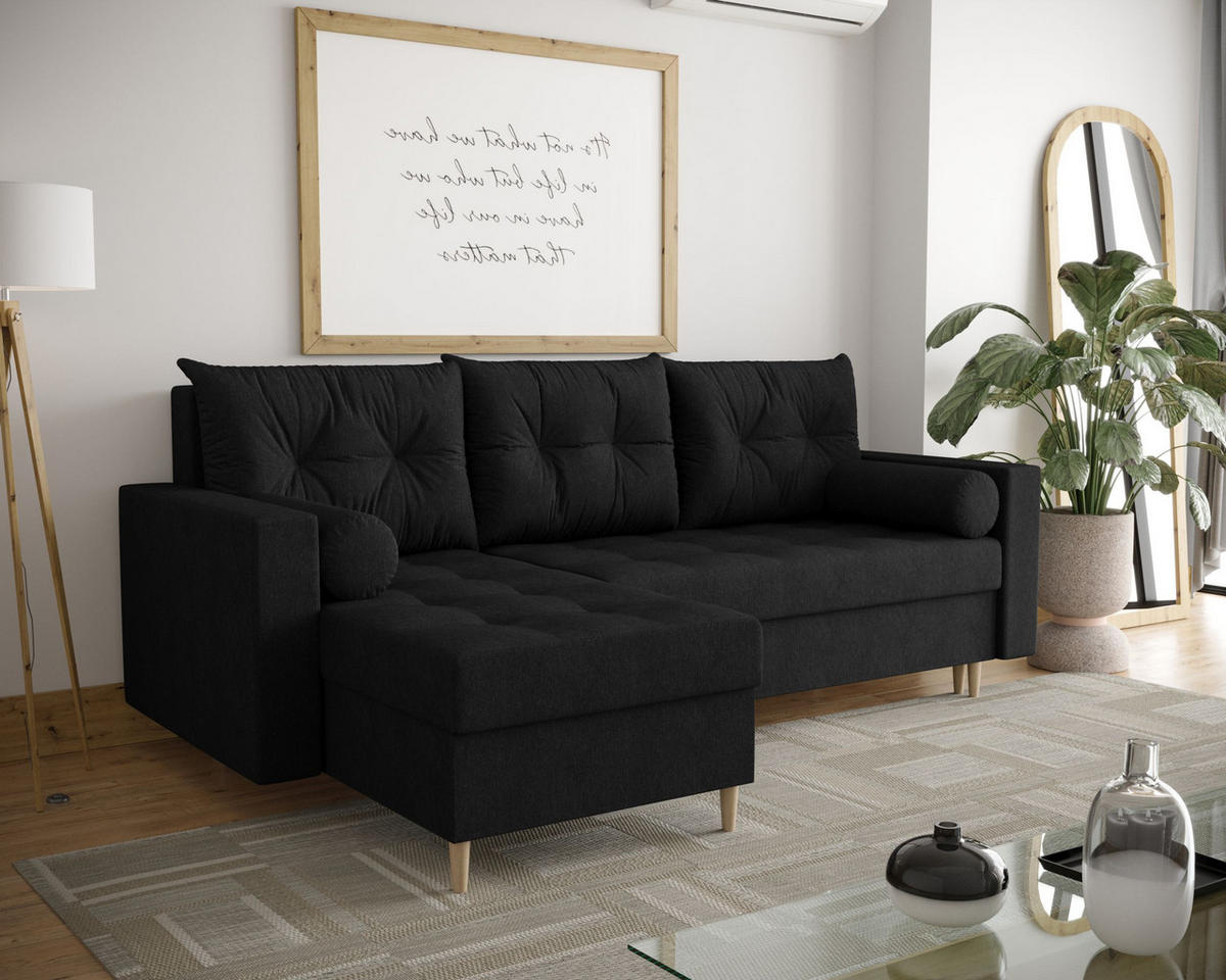 ECKSOFA SKANDI Cosmic 100 Links mit Schlaffunktion - Schwarz, Textil (230/145cm) - Bedante