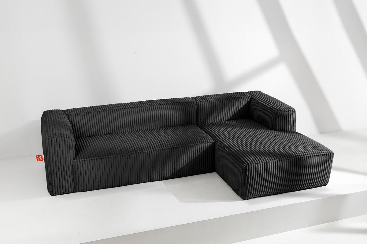 ECKSOFA-RECHTS FEROX Modern, Cord-Stoff, schwarz - Schwarz, Textil (305/175cm) - KONSIMO®