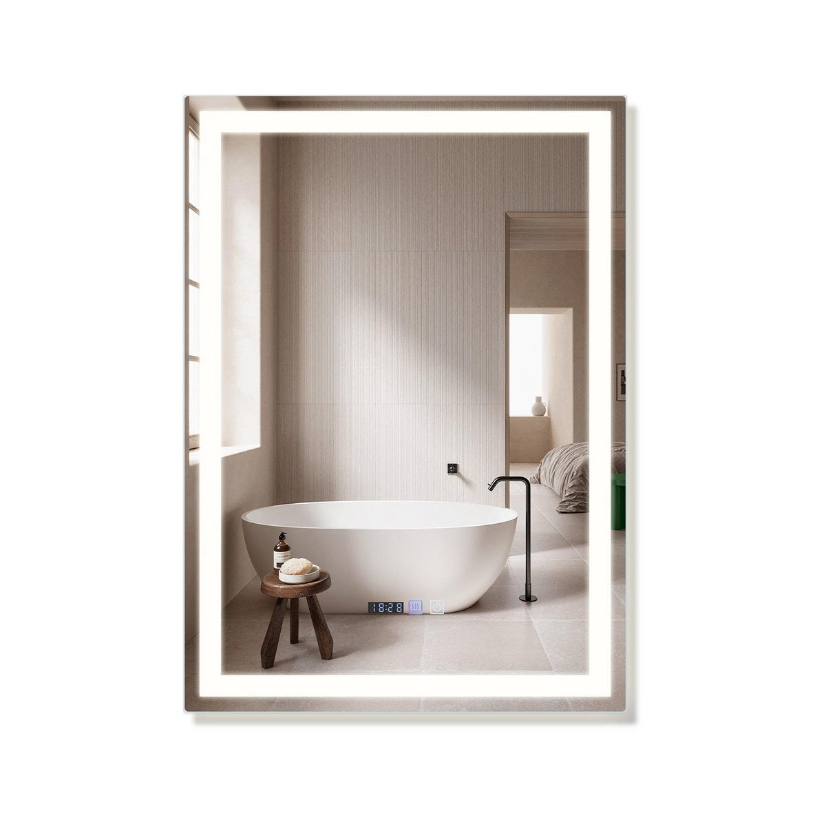 BADEZIMMERSPIEGEL Jena mit LED-Leuchte 60/80/2.5 cm - Weiß, Glas (80/2.5/60cm) - Nettlife