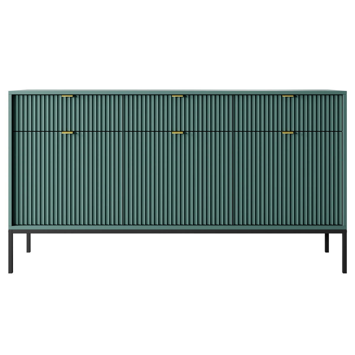 SIDEBOARD NANAIMO KOM3-3D3S Profilierte Fronten, Grün - Grün, Holzwerkstoff/Kunststoff (154/83/39cm) - Komodee