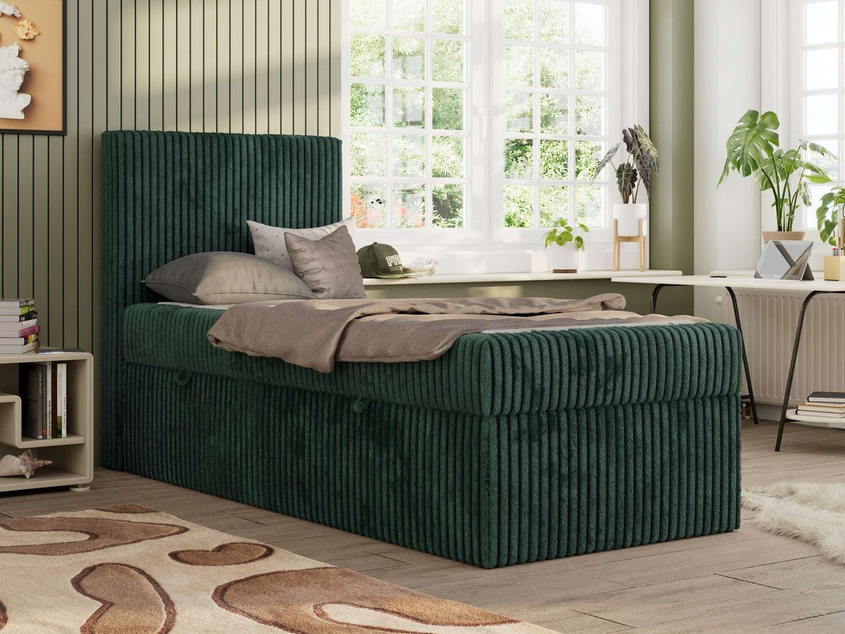 JUGENDBETT TILIO 90/200 - Dunkelgrün - H4 - Links Seite - Dunkelgrün, Textil (90/200cm) - MKS