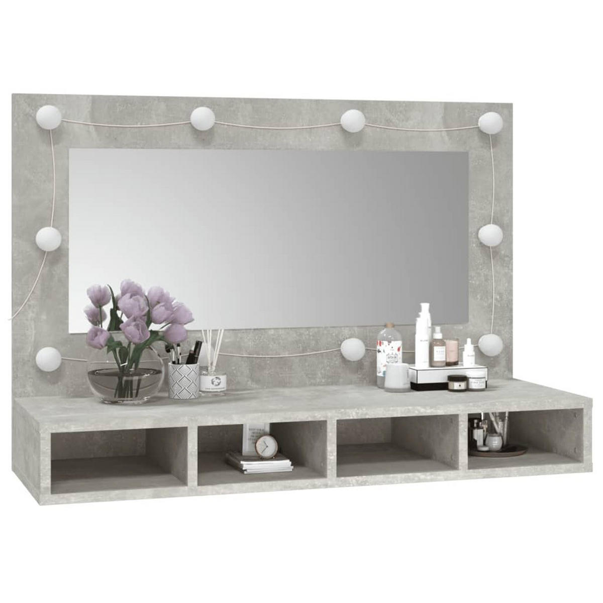 WANDSPIEGEL MIT LED BETONGRAU 90X31,5X62 CM - Hellgrau, Holz (90/62/31.5cm) - vidaXL
