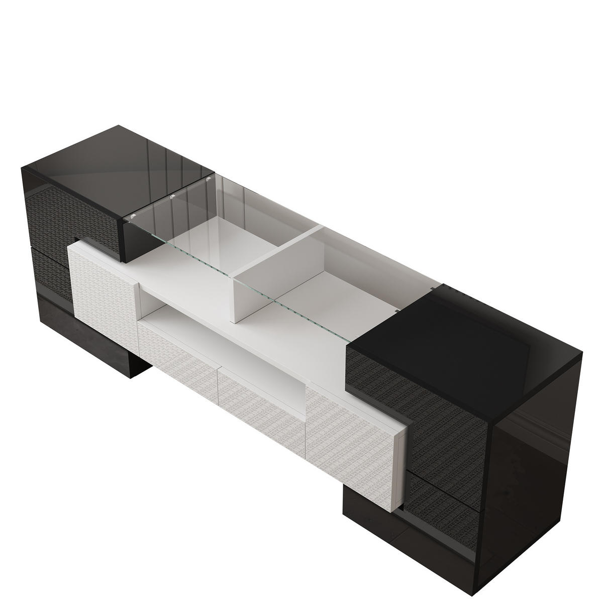 TV-LOWBOARD aus MDF und Spanplatte 145x30x51 cm Weiß/Schwarz mit LED-Beleuchtung und Stauraum - Weiß, Holzwerkstoff (145/51/30cm) - IVMEU