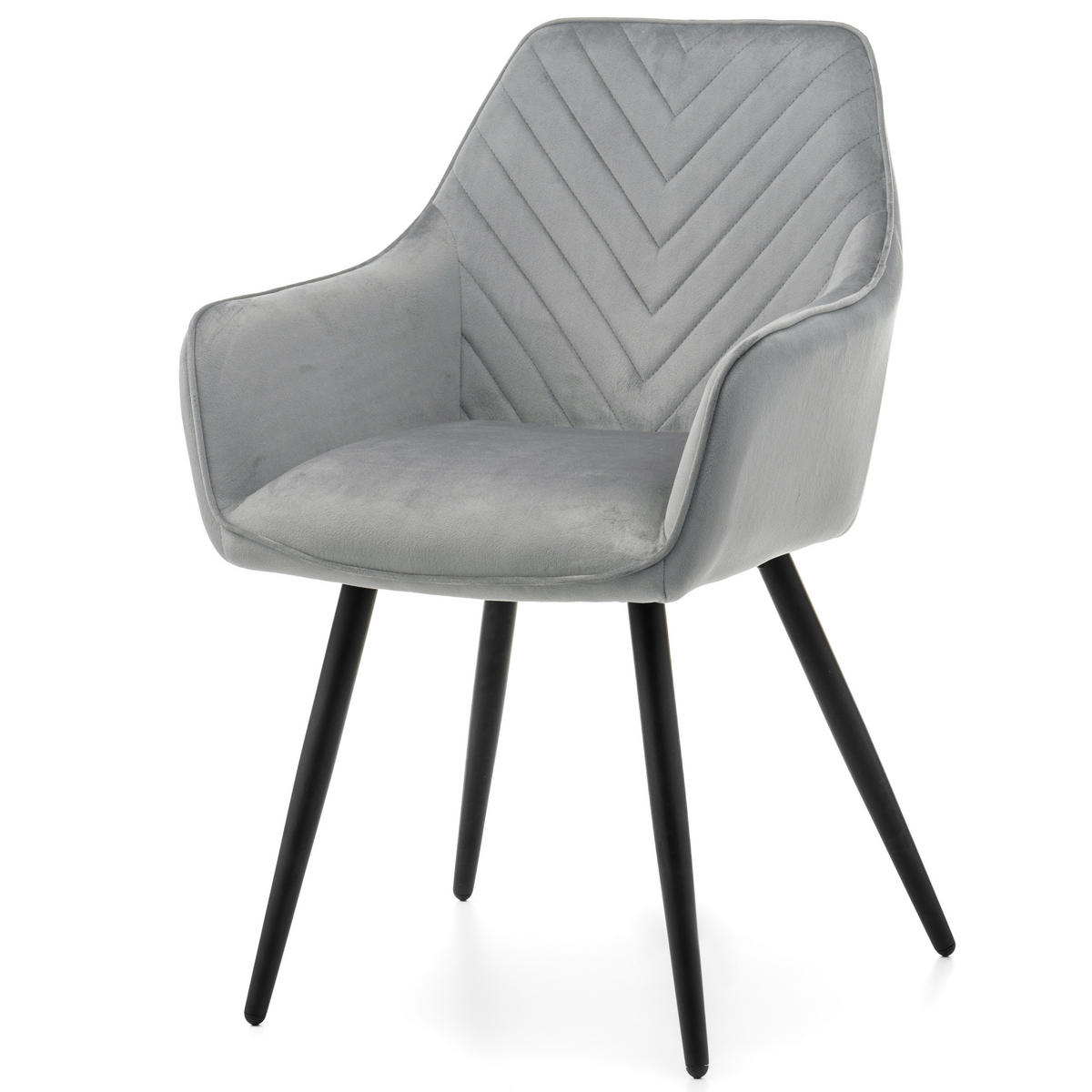 STUHL VASTO gepolstert mit Steppung - hellgrau - Samt Velours - Hellgrau/Schwarz, Textil/Metall (58/87/60cm) - NEW HOME