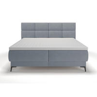 NEIN_BOXBETT Rektango Graphitgrau Velours 180/200 cm - Schwarz/Graphitfarben, Textil/Metall (180/200cm) - Selsey