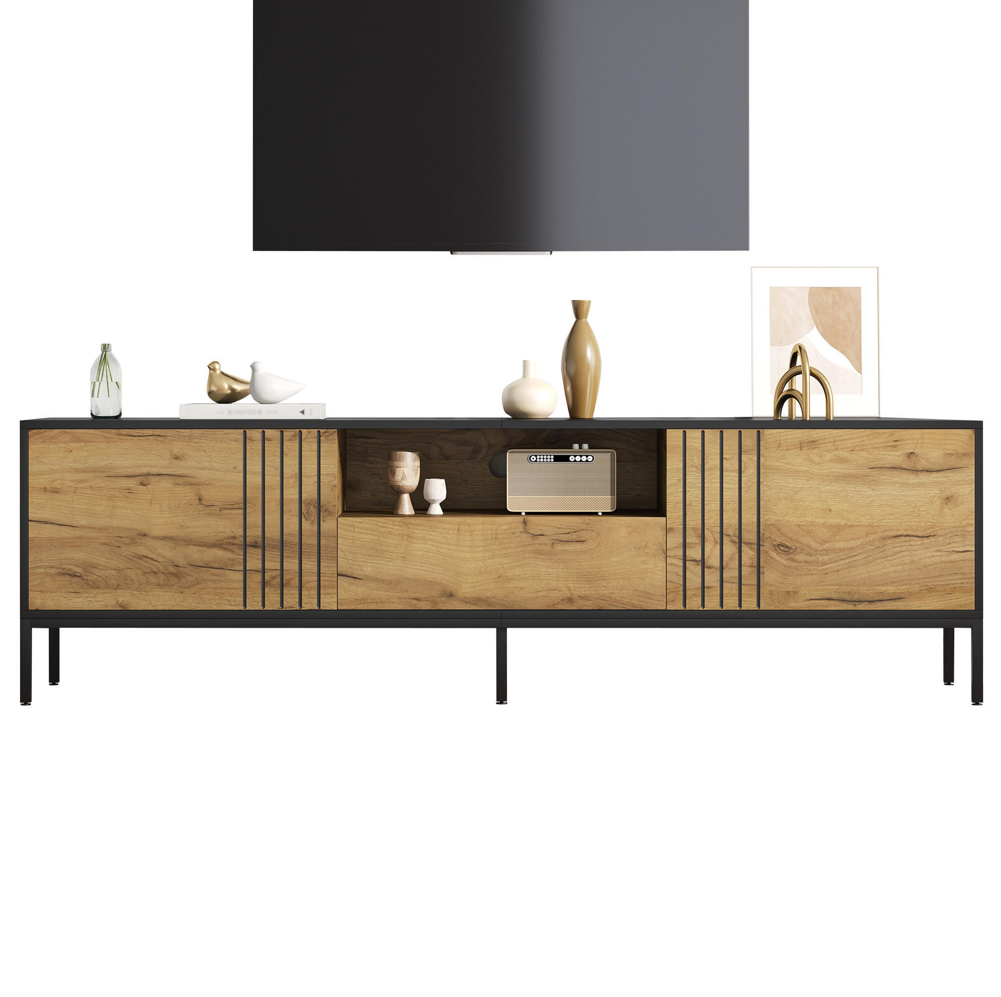 TV-LOWBOARD 170/35/50 cm Eiche Schwarz aus Spanplatte mit Stauraum - Eichefarben, Holzwerkstoff (35/50/170cm) - OKWISH