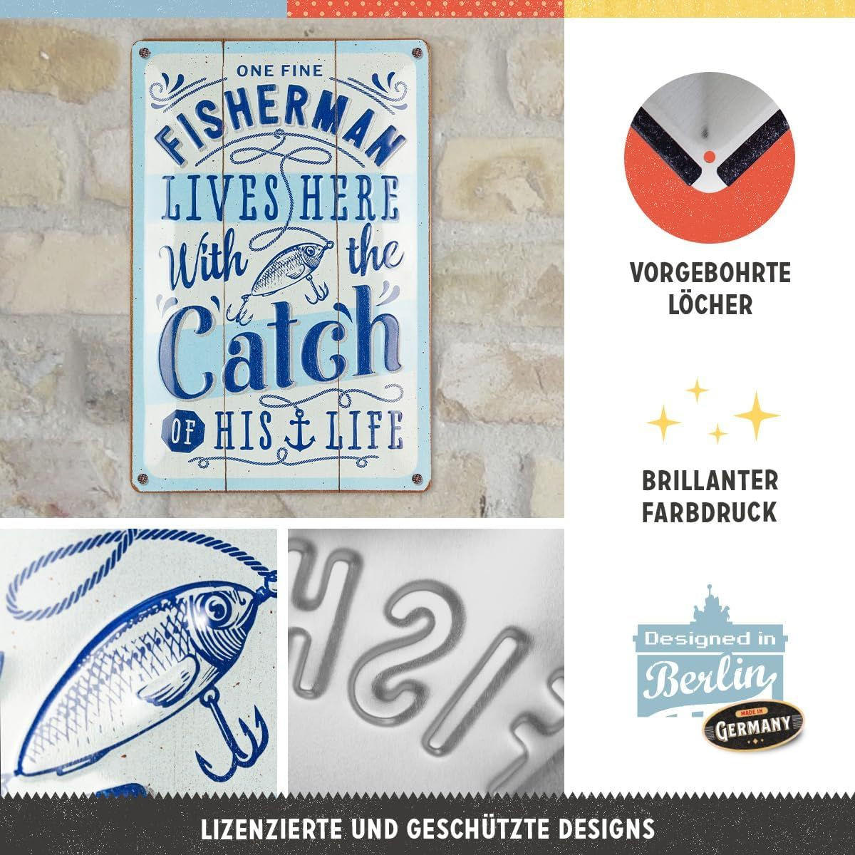 BLECHSCHILD 20/30 cm Fisherman Catch - Multicolor, Metall (20/30/0.2cm) - Nostalgic-Art