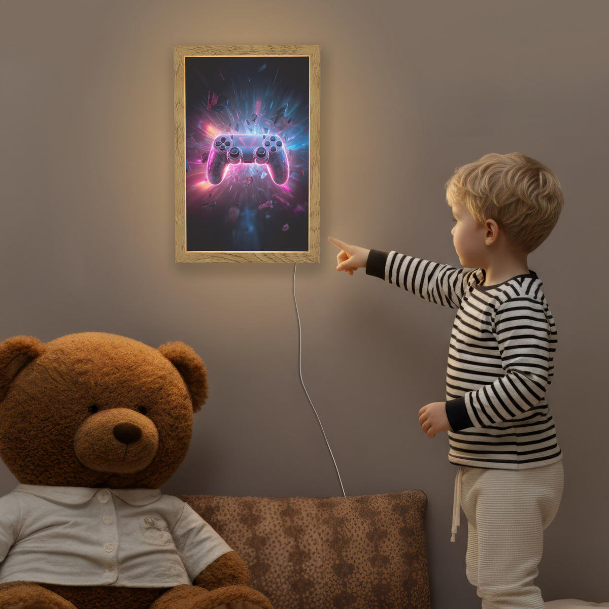 NACHTTISCHLAMPE Controller - Neon - Explosion - Abstrakt 20x30 cm - Violett, Holzwerkstoff (8/20/30cm)