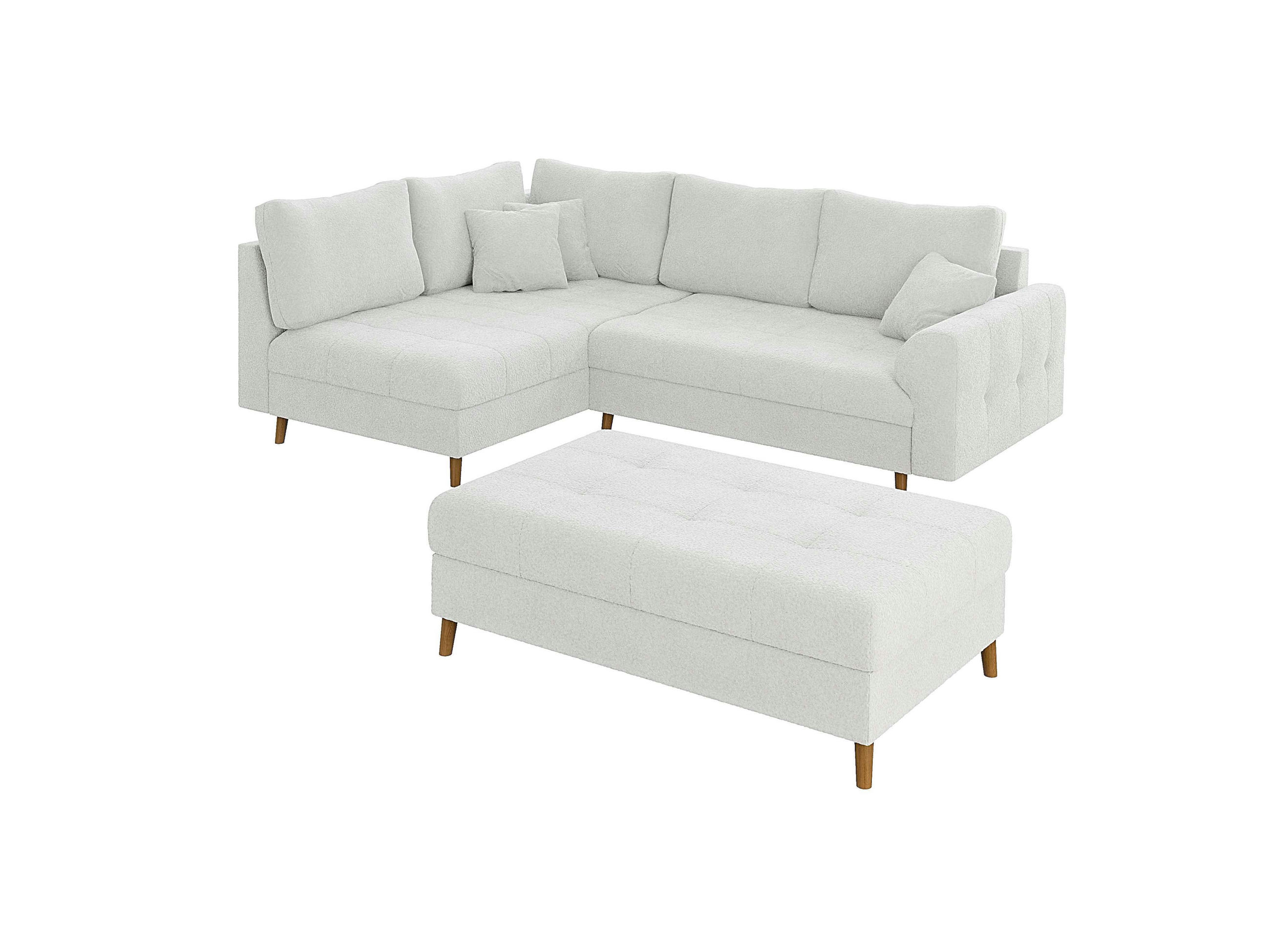 ECKSOFA inkl. Hocker Henrik Weiß Boucle - Ottomane links - Weiß/Braun, Holz/Textil (231/161cm) - S-Style Möbel
