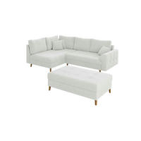 ECKSOFA inkl. Hocker Henrik Weiß Boucle - Ottomane links - Weiß/Braun, Holz/Textil (231/161cm) - S-Style Möbel